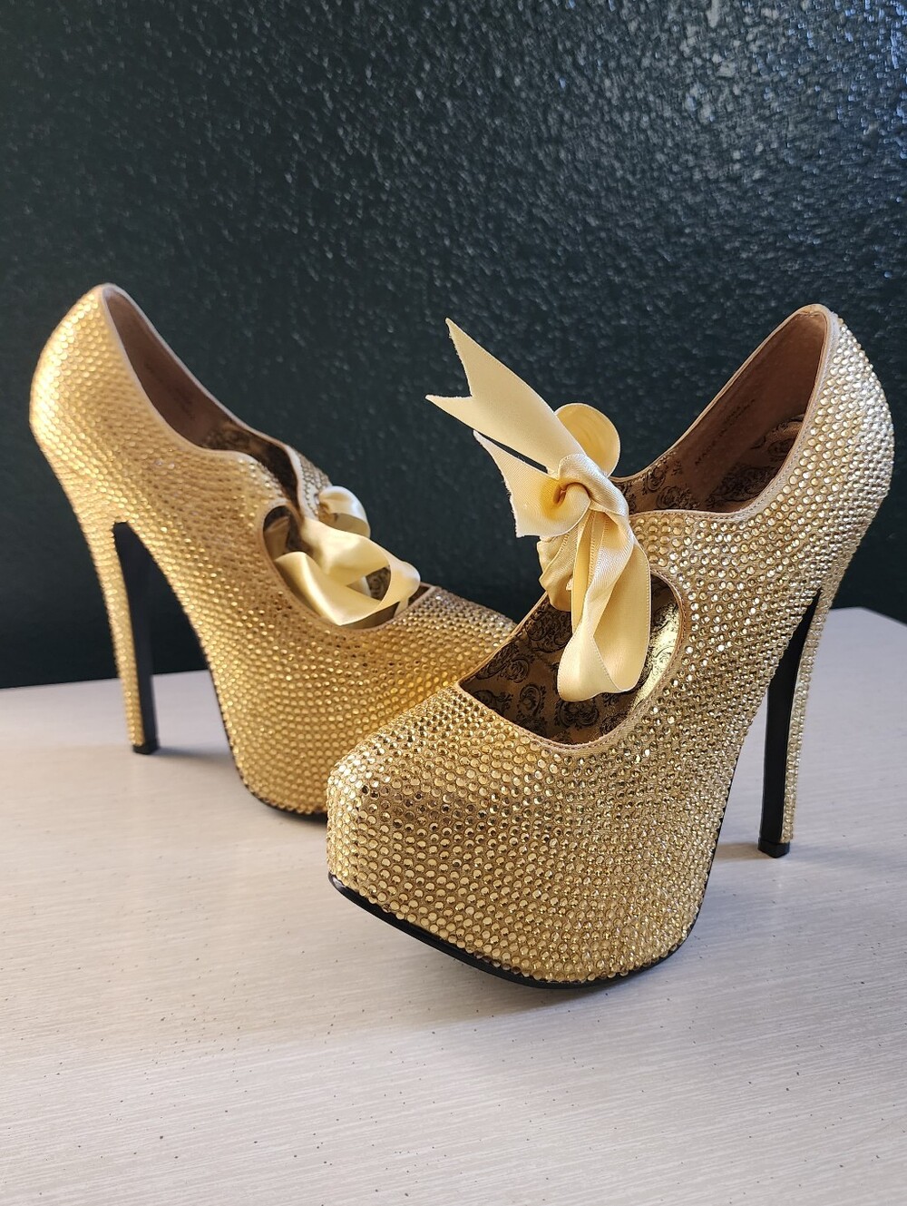 Bordello Gold Rhinestone Heels
